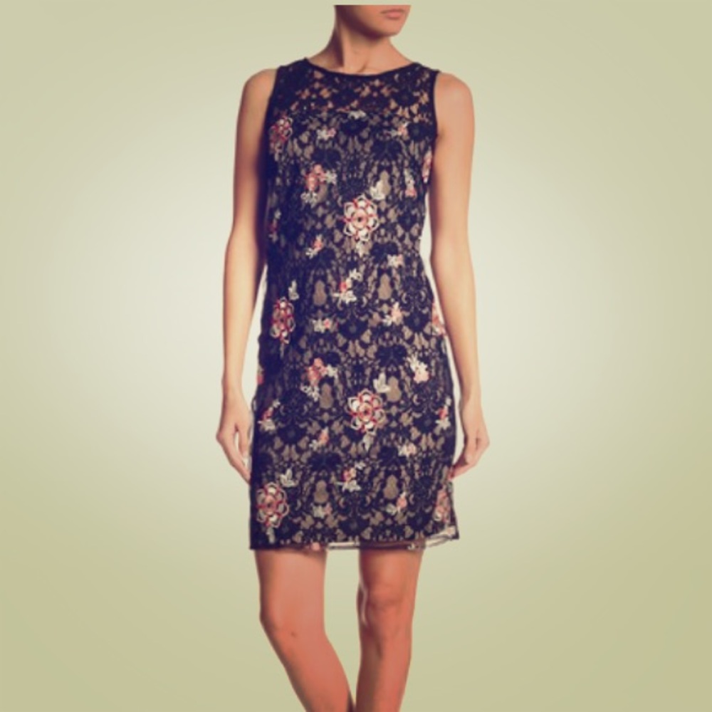 Black Nude Coral Lace Taylor Dress